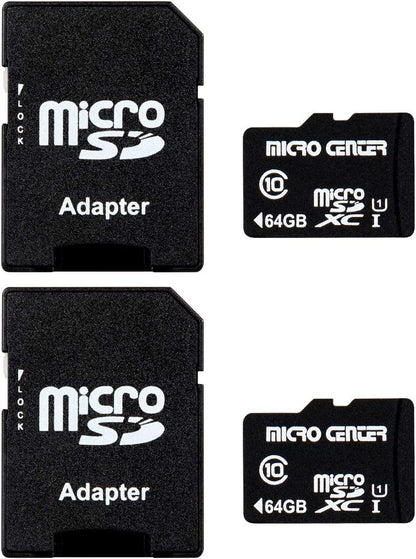 Micro Center 64GB Class 10 Microsdhc Flash Memory Card with Adapter, 2Pack
